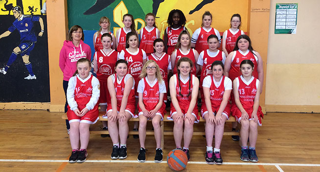 First year girls' basketball team. Ennis Community College and Gaelcholáiste an Chláir